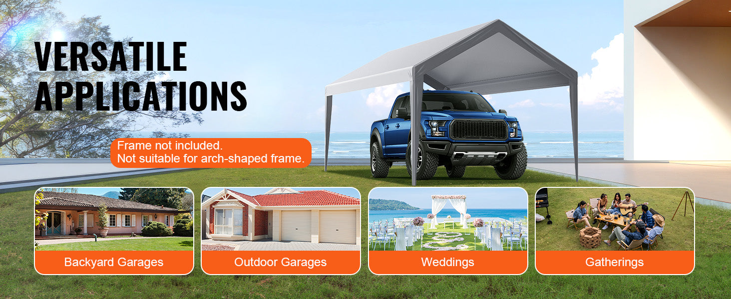 SucceBuy Carport Replacement Canopy Cover with Ball Bungees