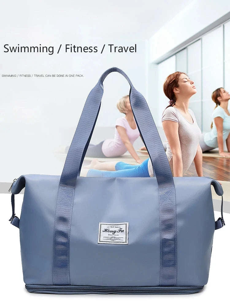 Carry On Travel Duffle Bag – Waterproof Gym Tote-Blue