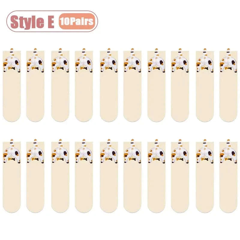 Cartoon Cat Socks Cozy Mid-Calf Cotton Gift for Cat Lovers-Style A-5PCS / One size