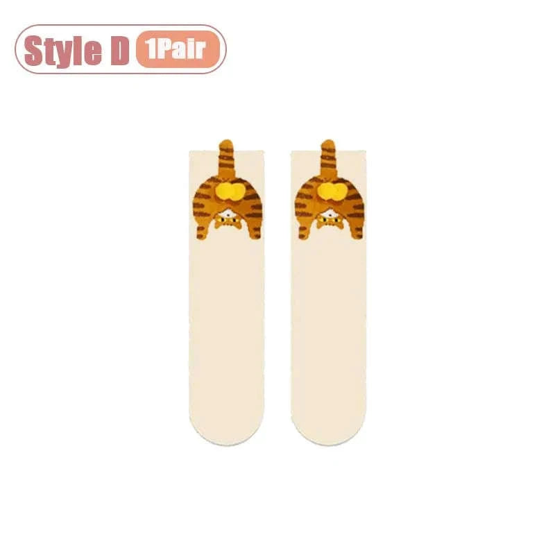 Cartoon Cat Socks Cozy Mid-Calf Cotton Gift for Cat Lovers-Style A-5PCS / One size