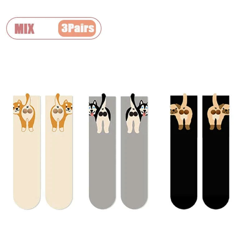 Cartoon Cat Socks Cozy Mid-Calf Cotton Gift for Cat Lovers-Style A-5PCS / One size