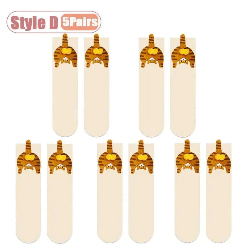 Cartoon Cat Socks Cozy Mid-Calf Cotton Gift for Cat Lovers-Style A-5PCS / One size