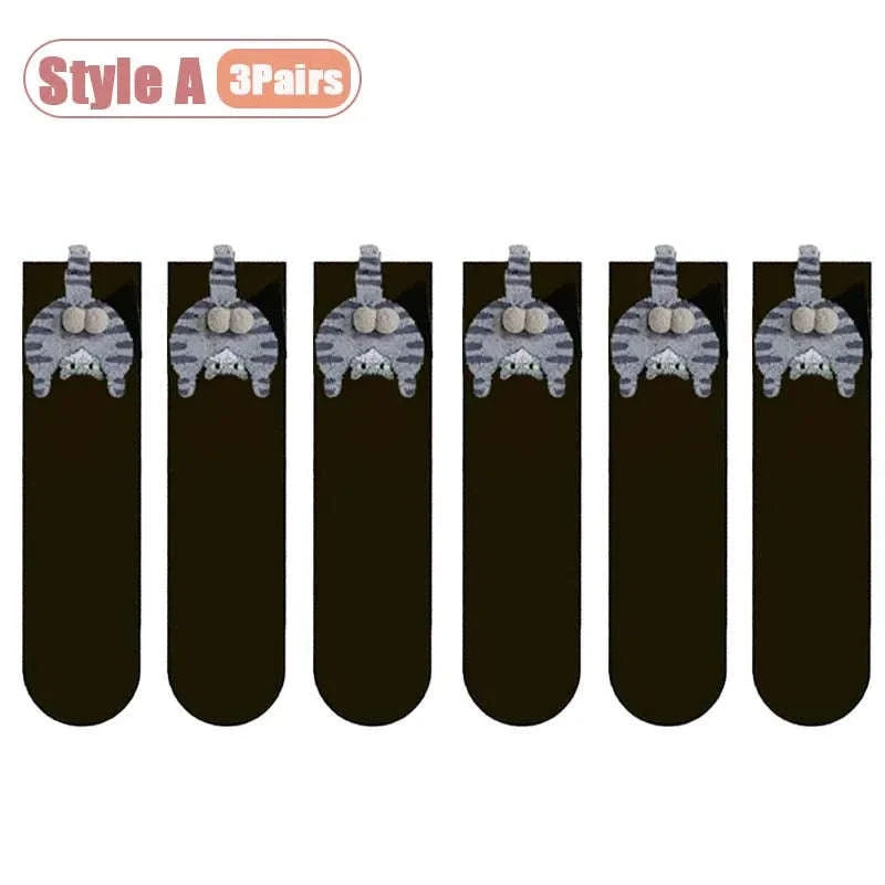 Cartoon Cat Socks Cozy Mid-Calf Cotton Gift for Cat Lovers-Style A-5PCS / One size