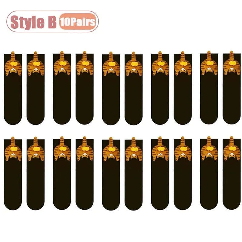 Cartoon Cat Socks Cozy Mid-Calf Cotton Gift for Cat Lovers-Style A-5PCS / One size