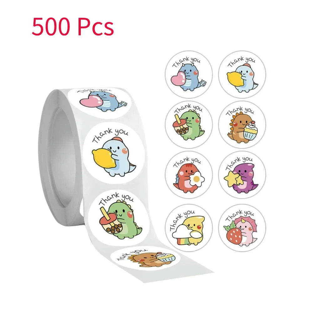 Cartoon Dinosaur Thank You Stickers – 1 Inch Adhesive Labels-100pcs