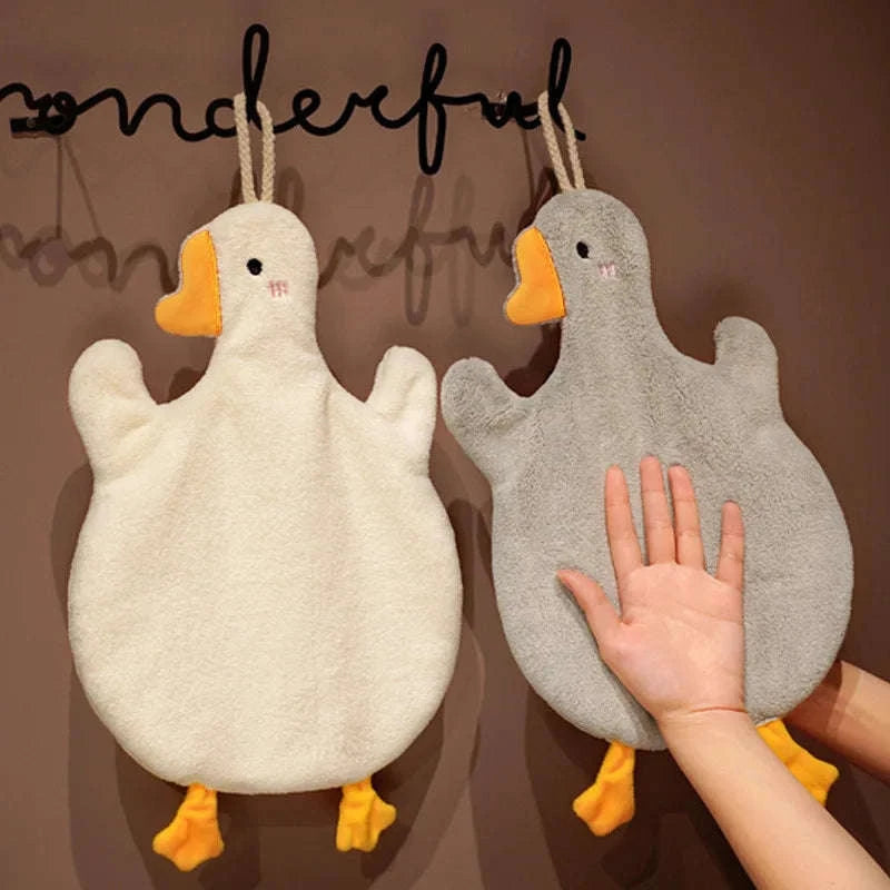 Cartoon Goose Hand Towel – Soft, Absorbent Hanging Towel for Home-WHITE