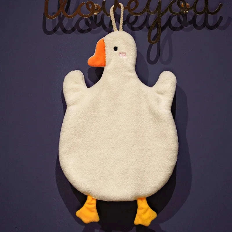 Cartoon Goose Hand Towel – Soft, Absorbent Hanging Towel for Home-WHITE