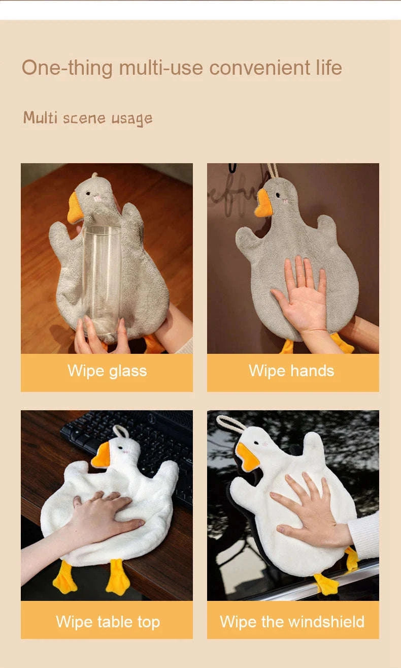 Cartoon Goose Hand Towel – Soft, Absorbent Hanging Towel for Home-WHITE