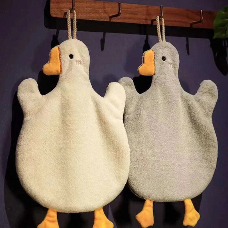 Cartoon Goose Hand Towel – Soft, Absorbent Hanging Towel for Home-WHITE