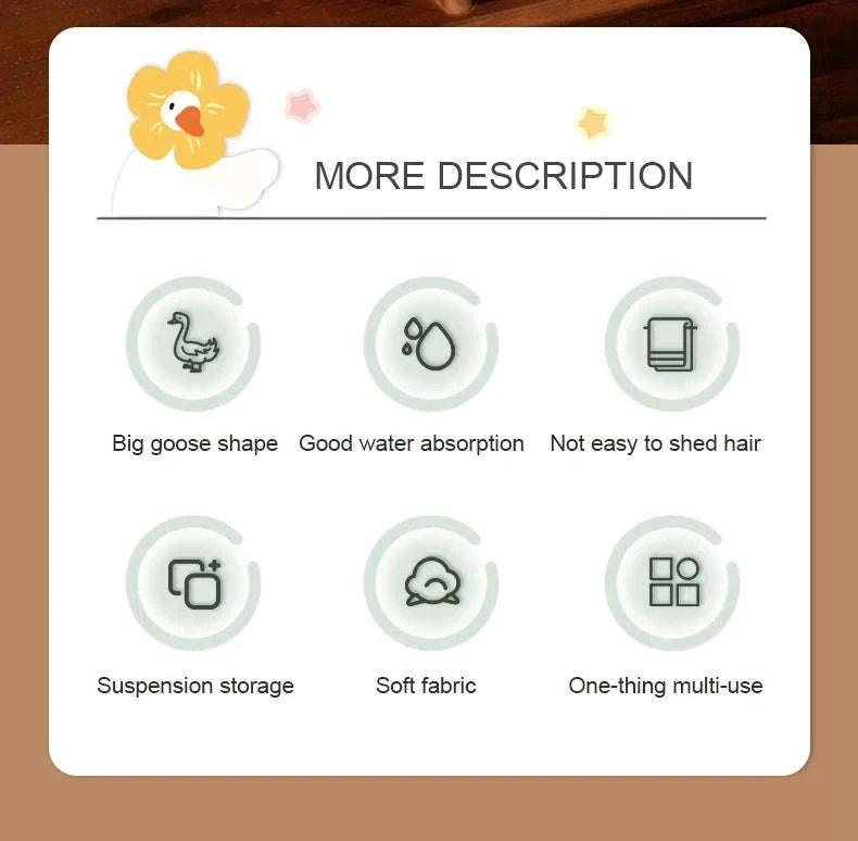 Cartoon Goose Hand Towel – Soft, Absorbent Hanging Towel for Home-WHITE