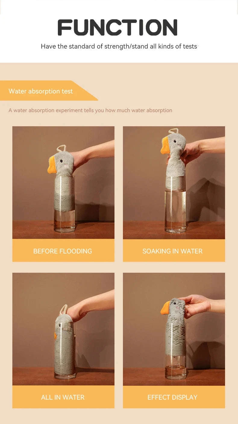 Cartoon Goose Hand Towel – Soft, Absorbent Hanging Towel for Home-WHITE