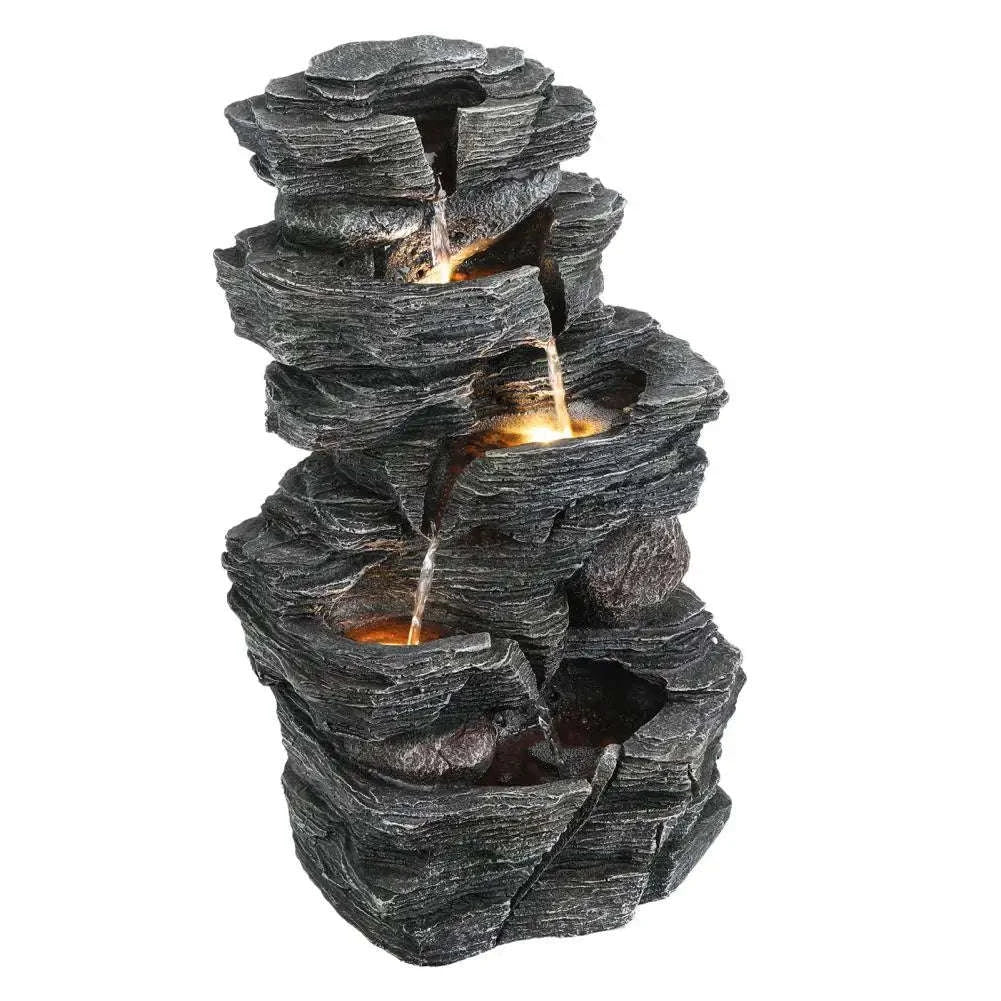Cascading Rock Water Fountain with Warm LED Light-United States