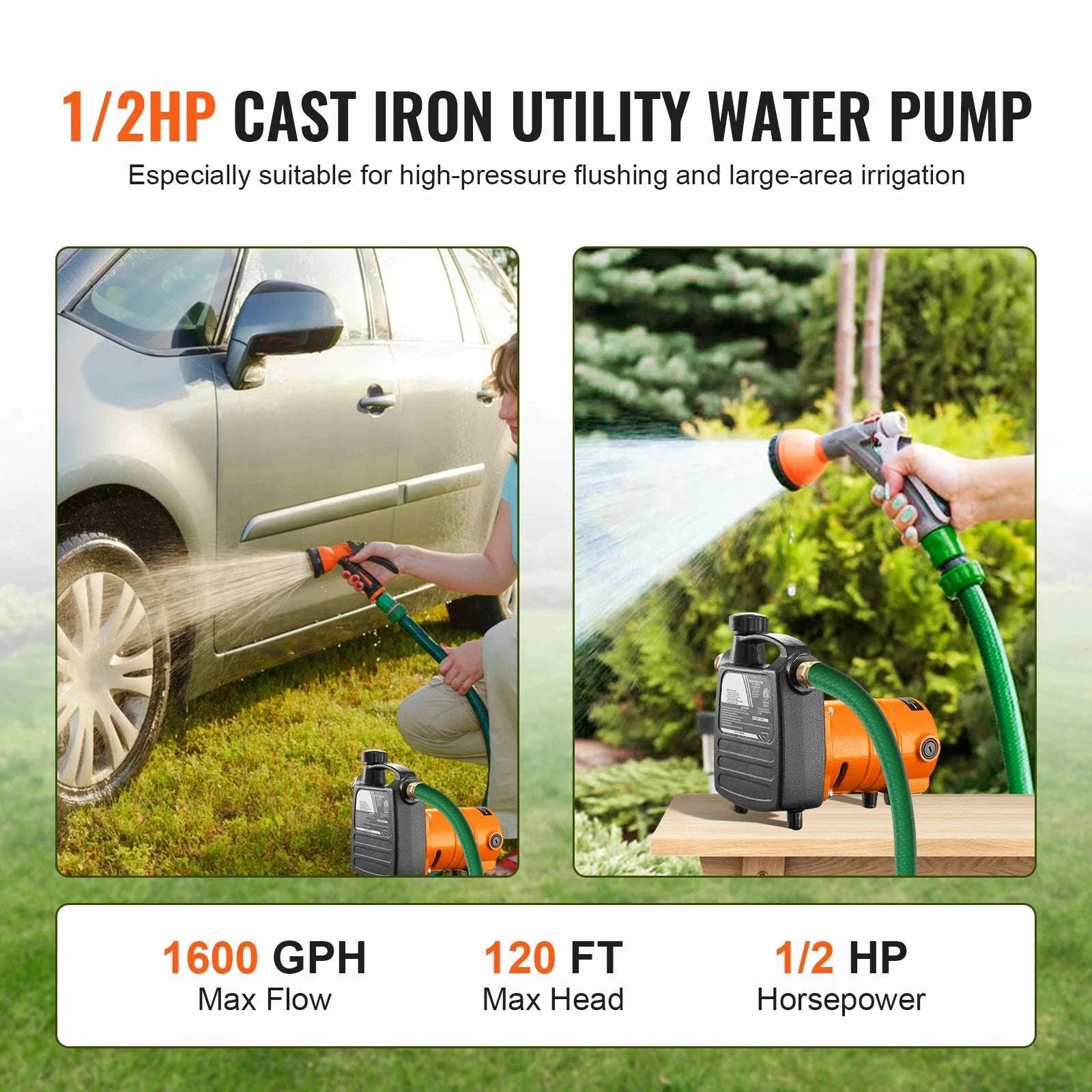 Cast Iron Water Transfer Pump 1/2HP 1600 GPH High Flow Utility-US / United States