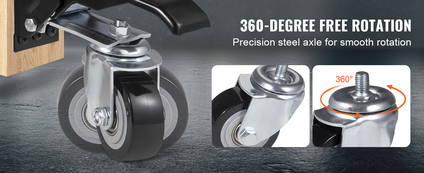 SucceBuy 165lbs 2.5" Set of 4 Workbench Caster Wheels Side Mounted Retractable Stepdown Wheel 360° Swivel for Tables & Equipment