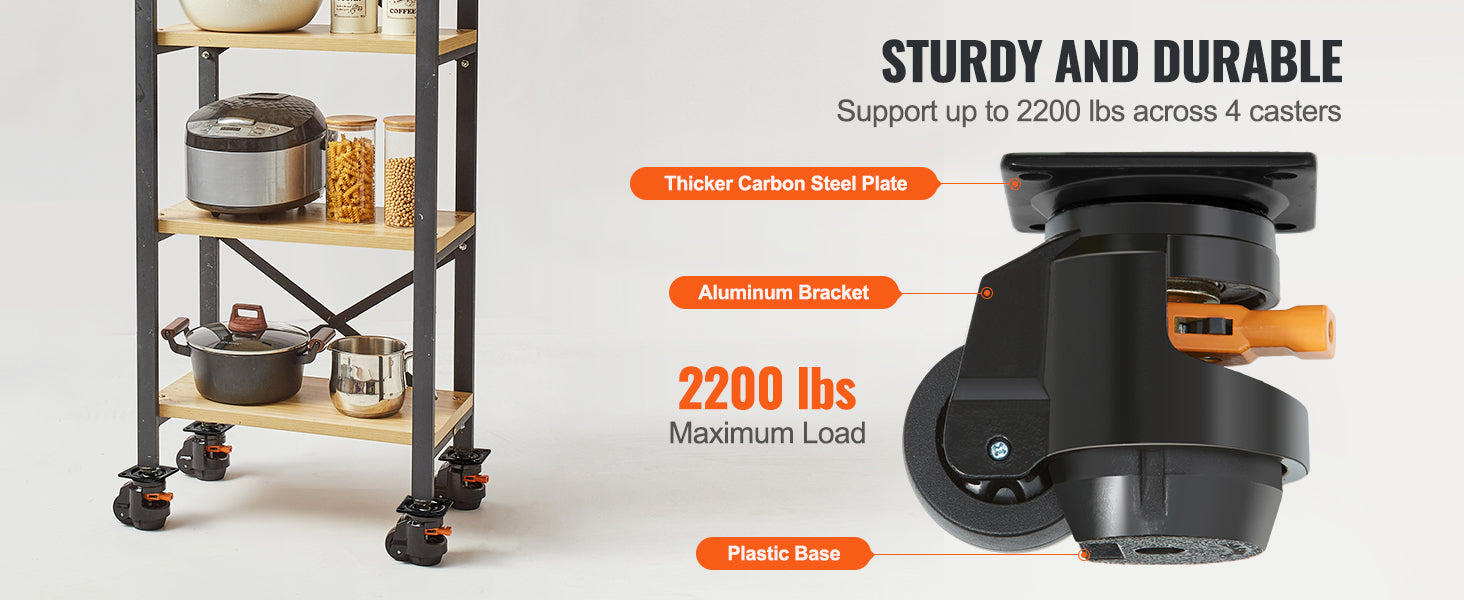 Adjustable Leveling Casters Set of 4 Heavy Duty Swivel Wheels