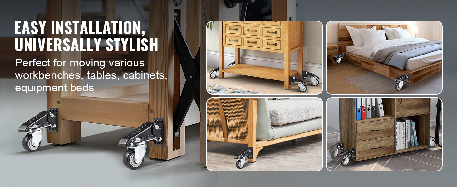 165 lb Side‑Mounted Workbench Caster Wheels (Set of 4) 2.5" Retractable