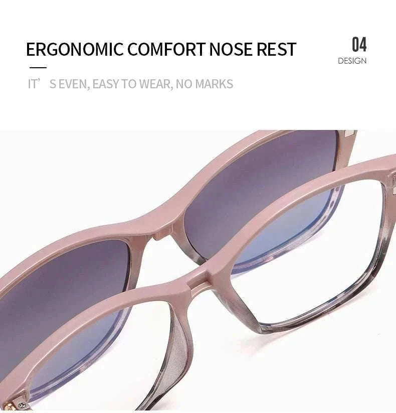 Cat-Eye Prescription Glasses with Magnetic Clip-On Sunglasses-C6 / Progressive / 1.56|Anti Blue Ray