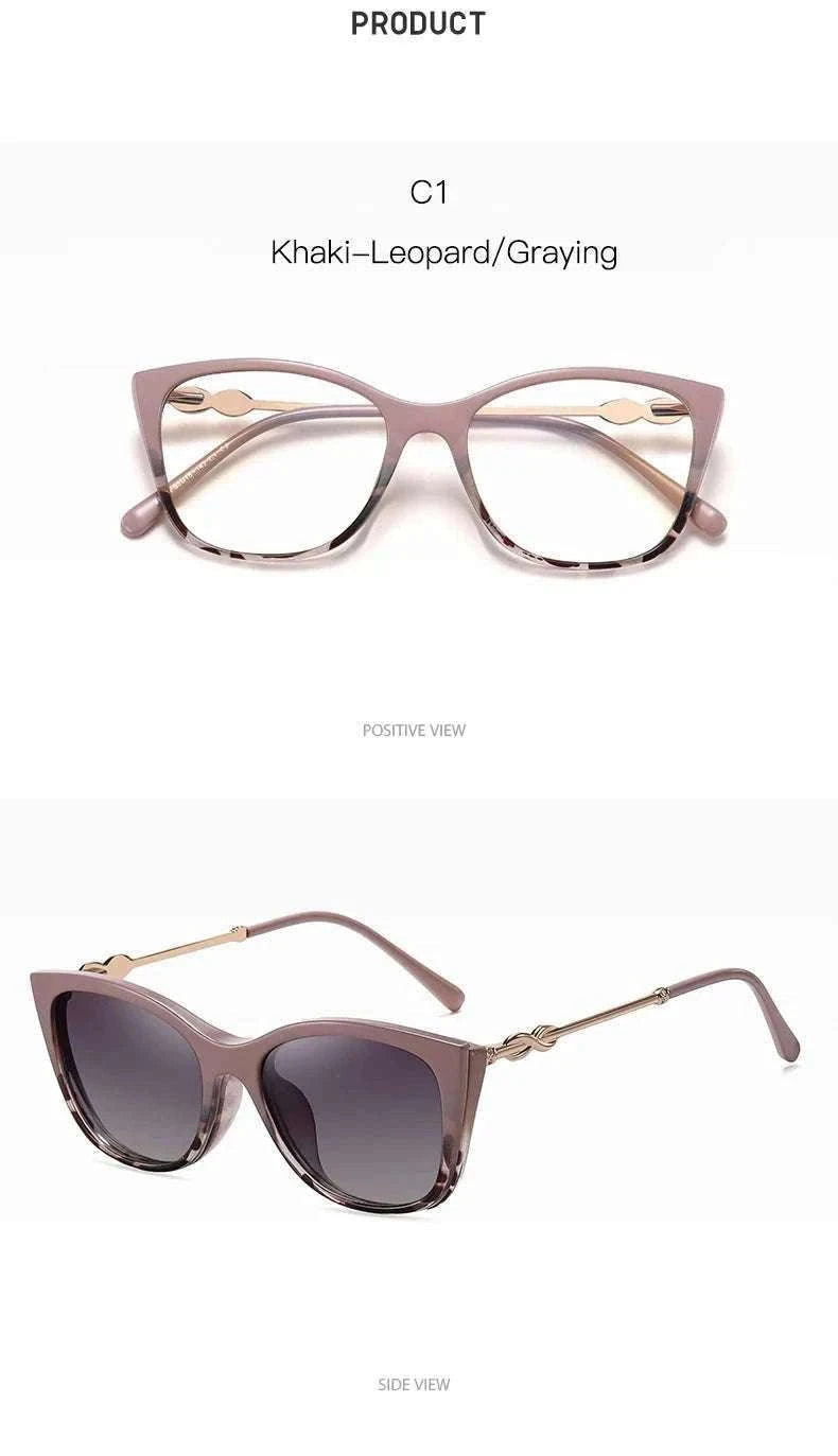 Cat-Eye Prescription Glasses with Magnetic Clip-On Sunglasses-C6 / Progressive / 1.56|Anti Blue Ray