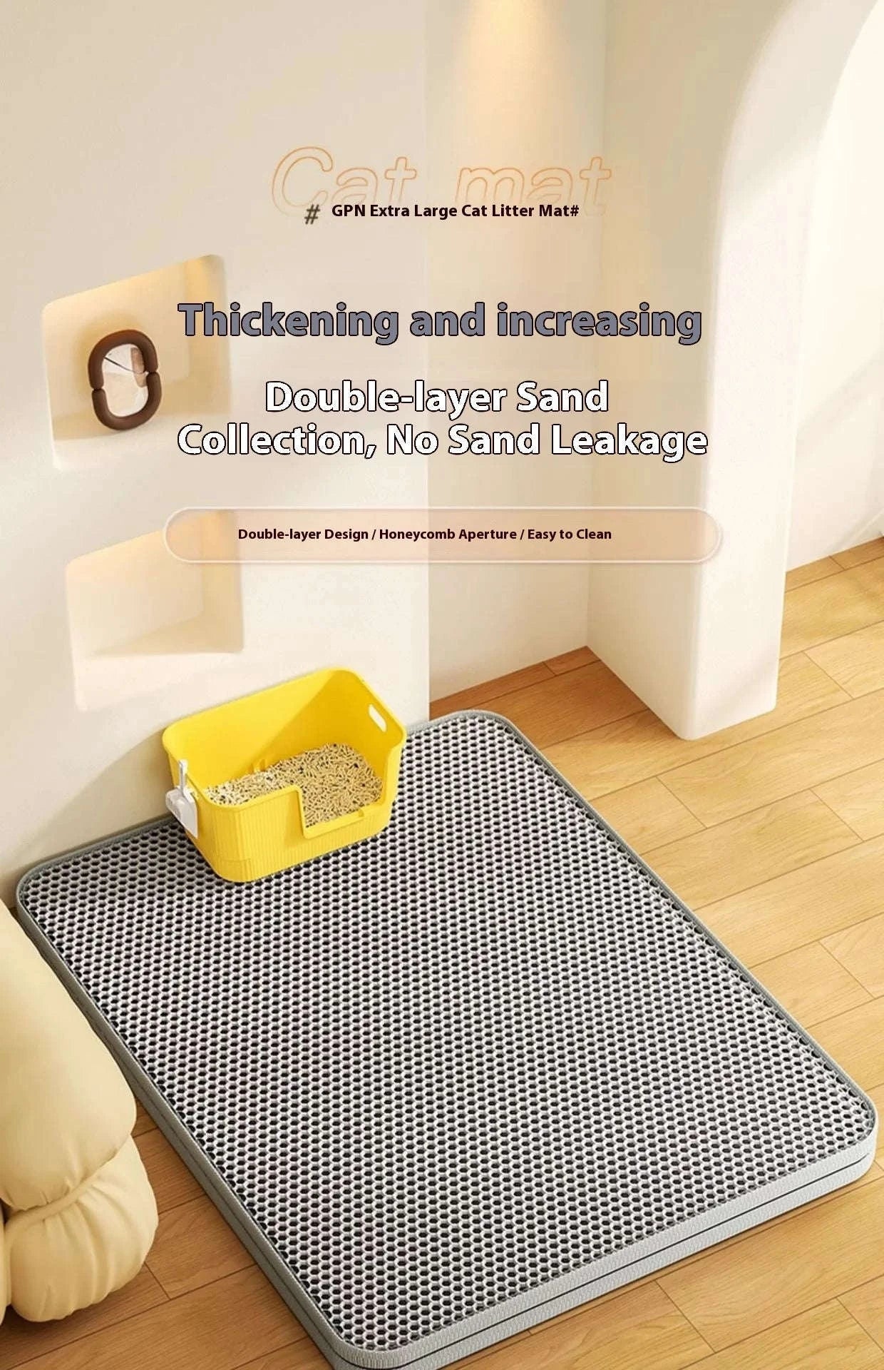 Cat Litter Mat with Two-Layer Sand Trapping Design-gray / 60x90cm