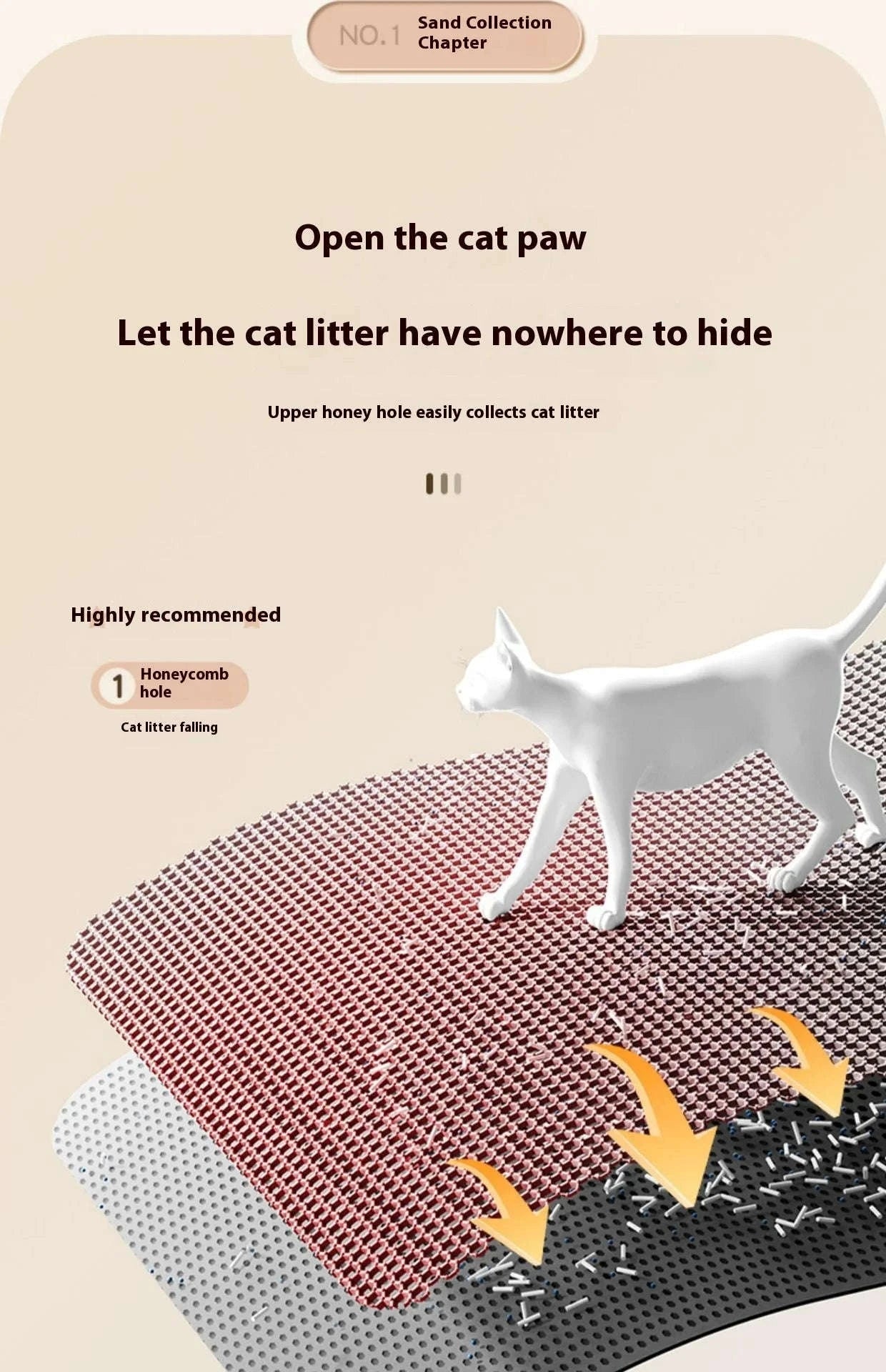 Cat Litter Mat with Two-Layer Sand Trapping Design-gray / 60x90cm