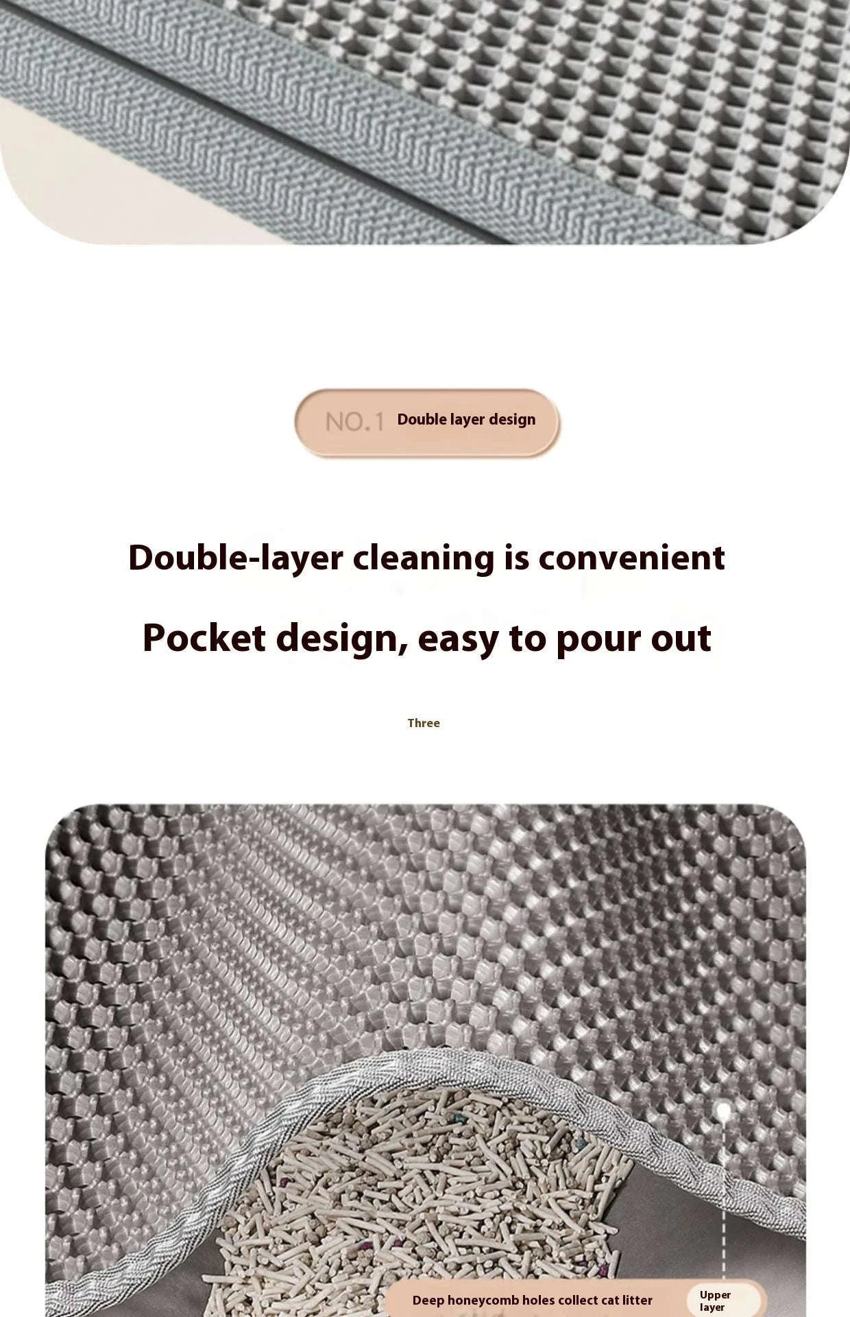 Cat Litter Mat with Two-Layer Sand Trapping Design-gray / 60x90cm