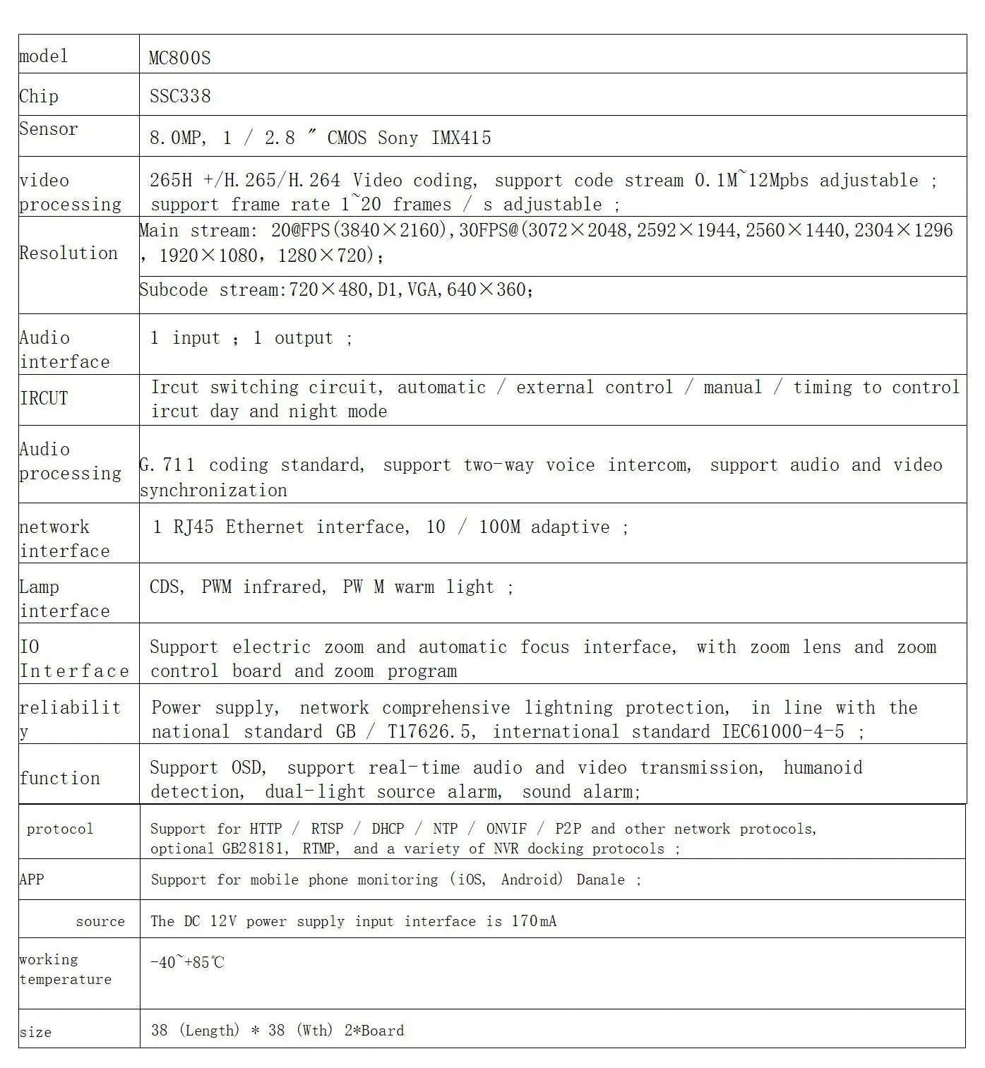 CCTV Starlight 4K IP Digital Camera Board Module-8MP 48V POE Cable / 2.8mm