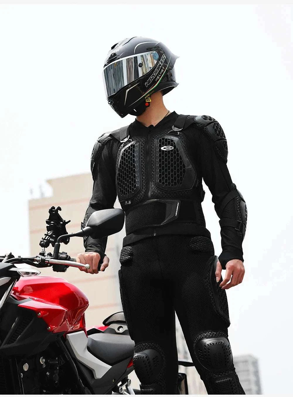 CE Certified Motocross Armor Jacket Set with Chest & Back Protection-MP1009 BK Pants / XL