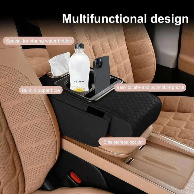 Center Console Armrest Cushion With Dual Cup Holders-Black