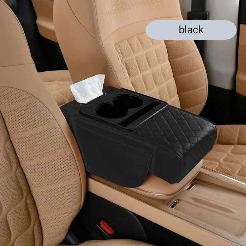 Center Console Armrest Cushion With Dual Cup Holders-Black