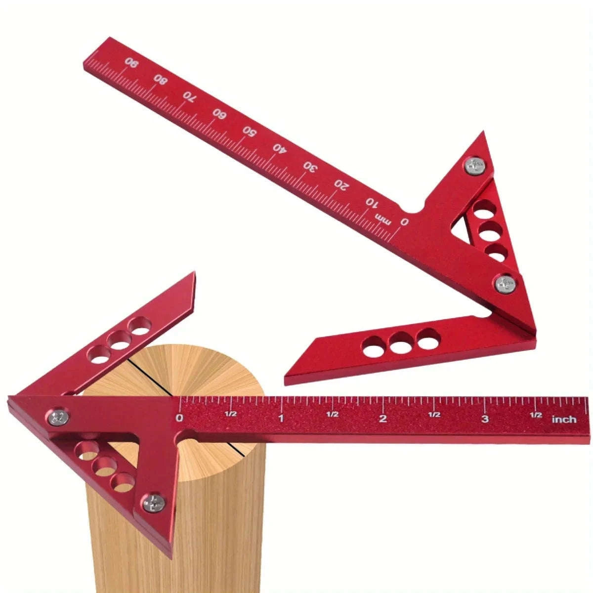 Center Finder Woodworking Square – Aluminum Angle Line Gauge-Metric Red