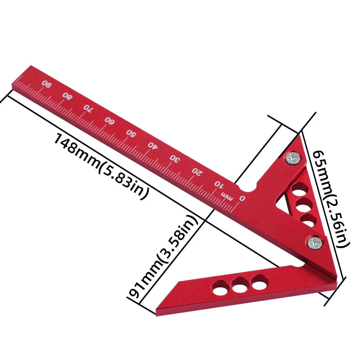 Center Finder Woodworking Square – Aluminum Angle Line Gauge-Metric Red