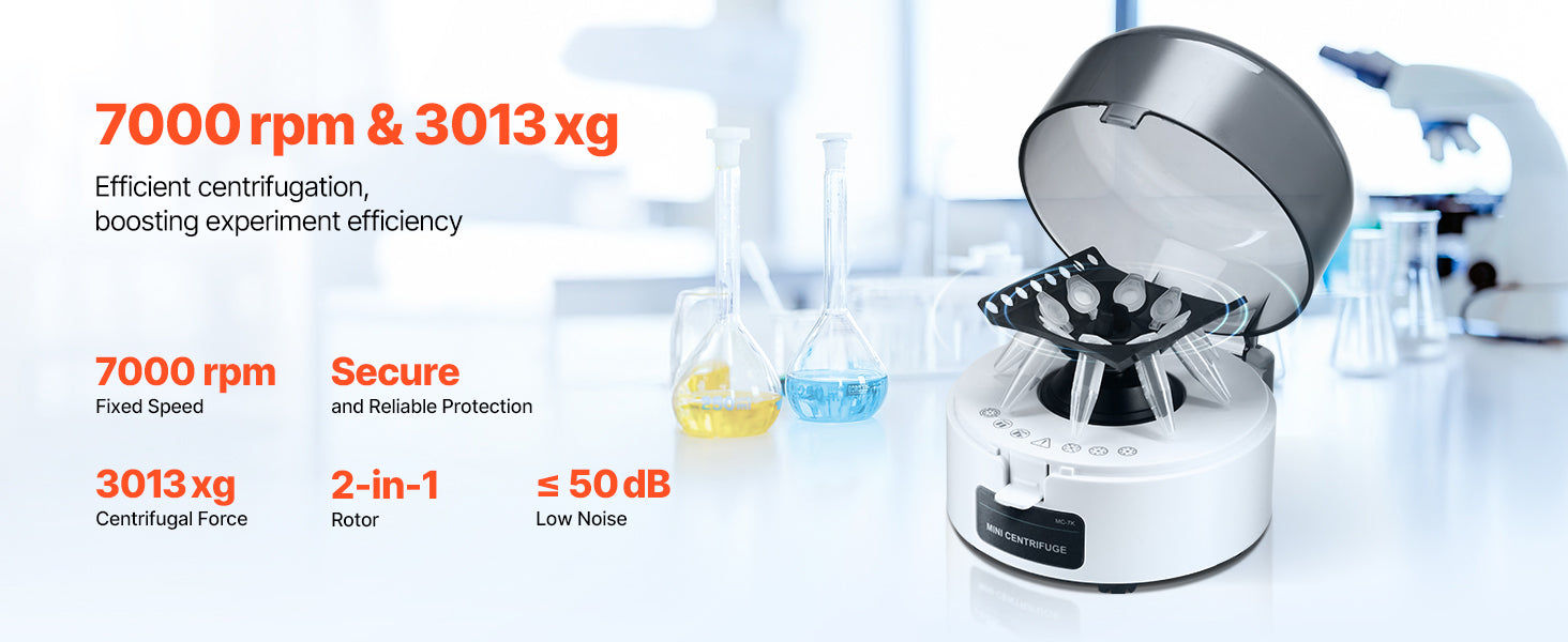 Mini centrifuga 7000 giri/min 3013xg con rotore 2-in-1 per provette da laboratorio