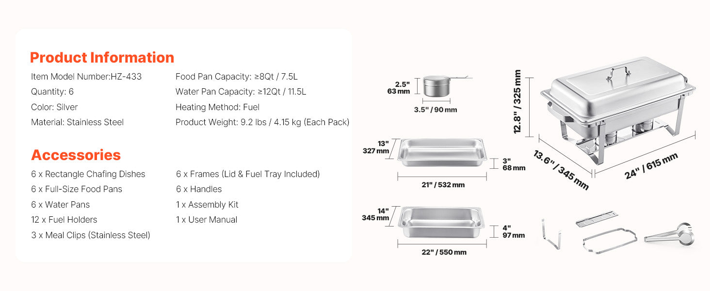 SucceBuy 8Qt 4/6 Packs Chafing Dish Buffet Set Stainless Steel Chafer Rectangle Catering Warmer Server w/Lid Water Pan for party