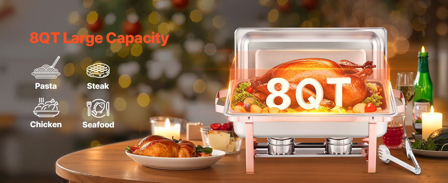 SucceBuy 8Qt 4/6 Packs Chafing Dish Buffet Set Stainless Steel Chafer Rectangle Catering Warmer Server w/Lid Water Pan for party