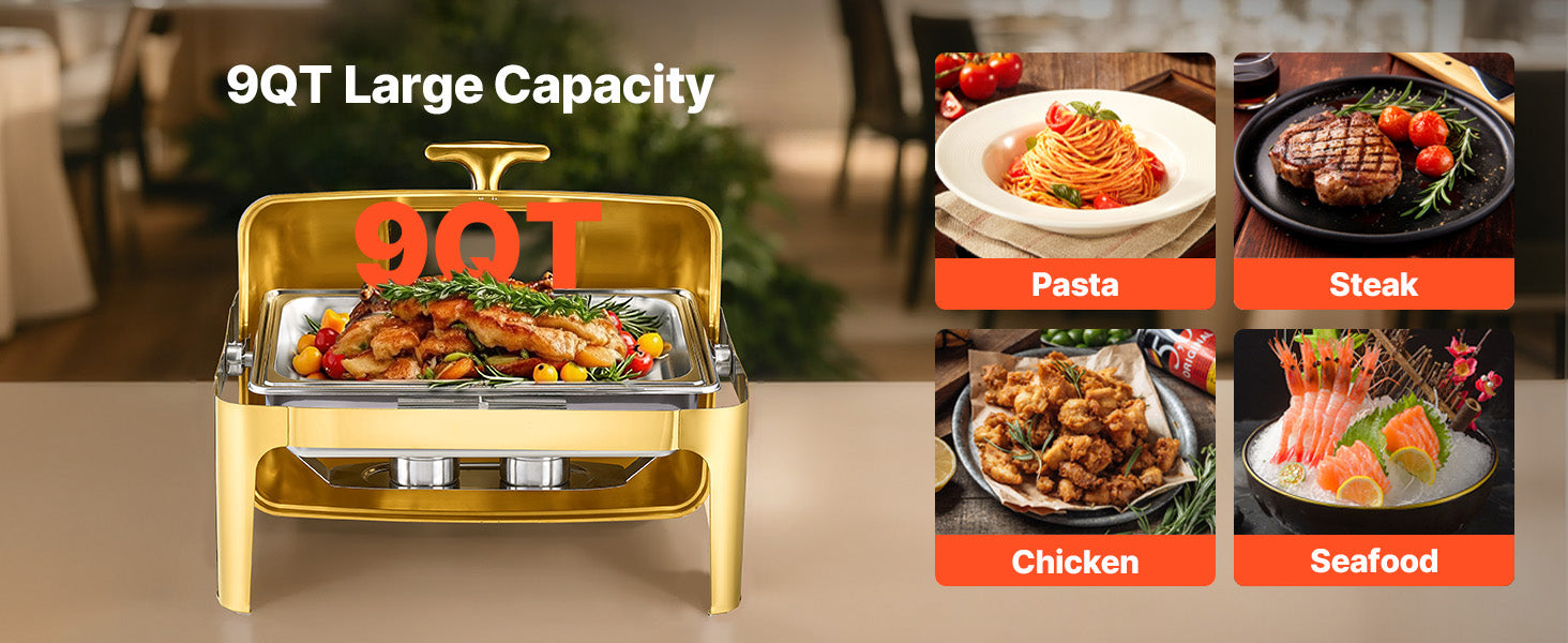 9Qt Roll Top Chafing Dish Set Stainless Steel Buffet Server