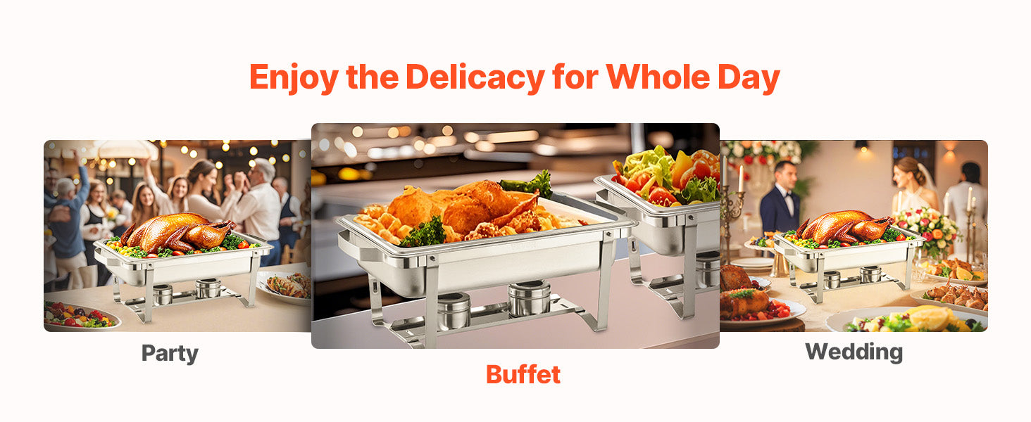 8 Qt Stainless Steel Chafing Dish Buffet Set with Lid (4/6 Pack)