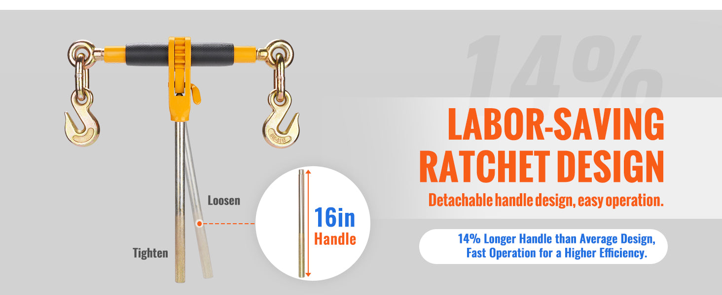 7100 lb Ratchet Chain Binder with Detachable Handle & Hooks