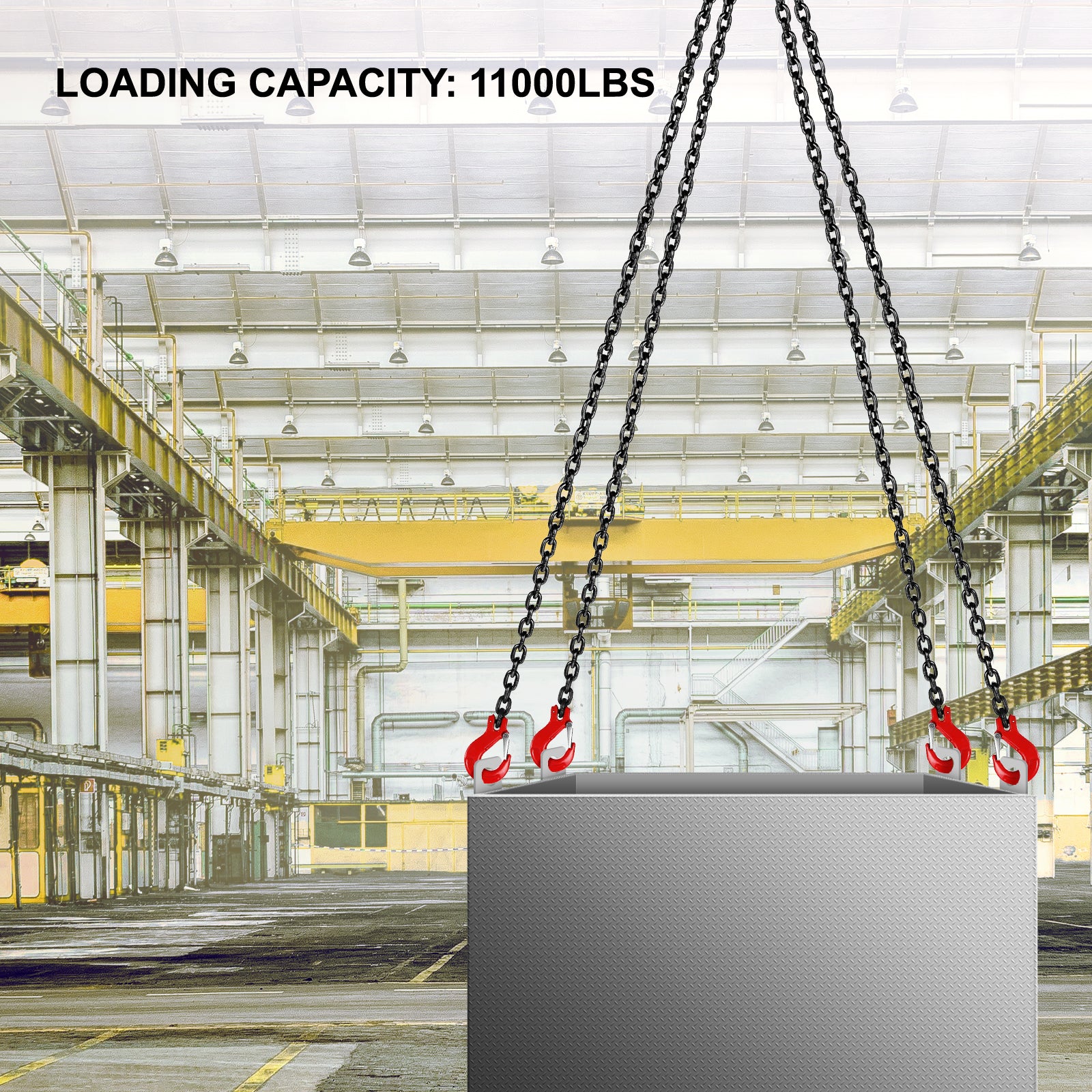 SuceeBuy Chaine d’arrimage de levage Sangles de levage 5 t 1,5 m 3 m 4 m X 5/16 pouce Durable avec 4 brins crochets de grade et ajusteur Acier allié G80