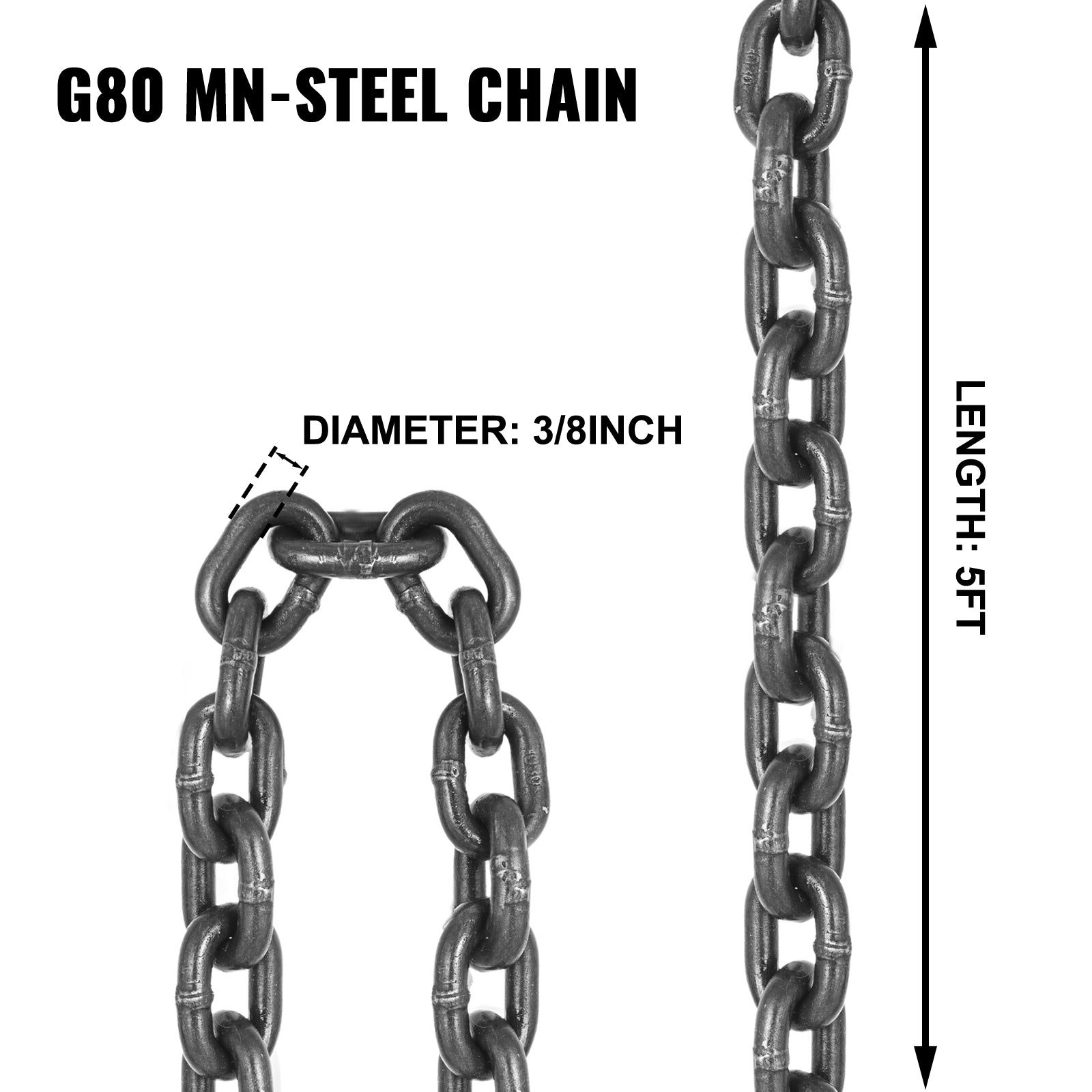 SuceeBuy Chaine d’arrimage de levage Sangles de levage 5 t 1,5 m 3 m 4 m X 5/16 pouce Durable avec 4 brins crochets de grade et ajusteur Acier allié G80
