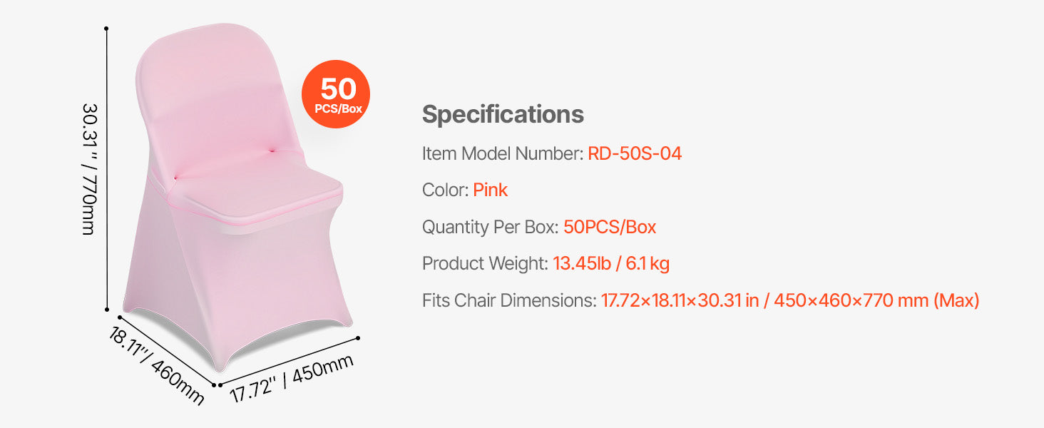 SucceBuy 50 Pcs Pink Chair Covers Polyester Spandex Chair Cover Stretch Slipcovers Flat-Front Chair Covers for Wedding Party