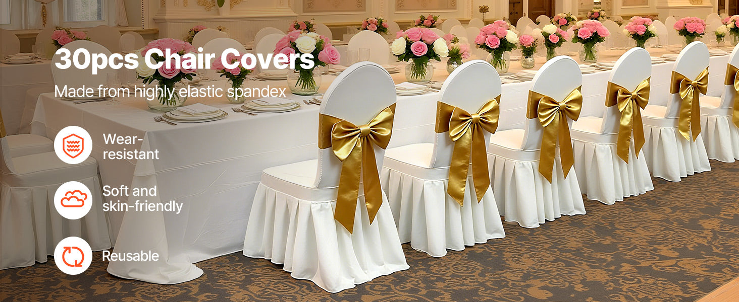 SucceBuy 30 Pcs White Chair Covers Polyester Spandex Chair Cover Stretch Slipcovers Removable Chair Cover for Party, Banquet