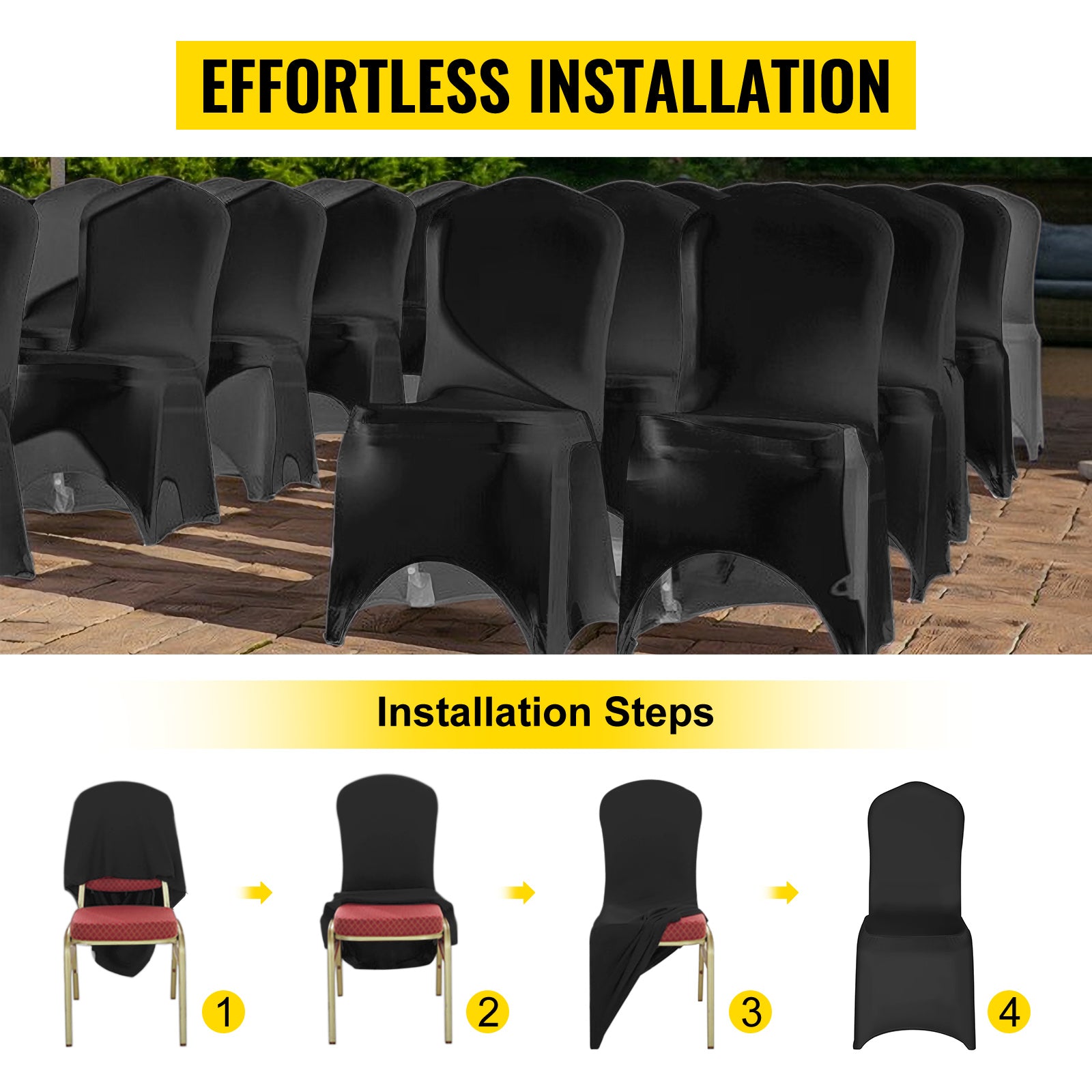 50-Piece Black Stretch Chair Covers for Arched-Front Dining Chairs