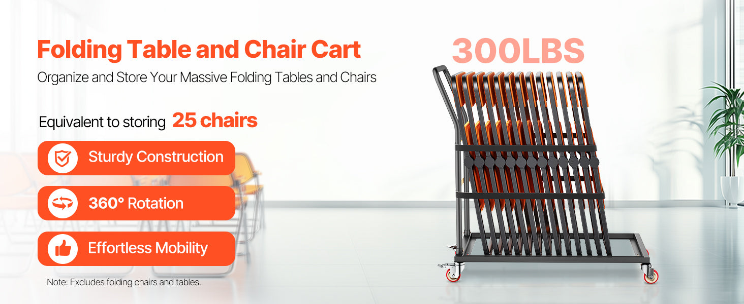 SucceBuy Carrinho-Dobra para 500 LBS de Racks de Cadeiras Aco Carro de Armazenamento de Cadeiras com Rodas Giratórias de Bloqueio para 60 Cadeiras, Uso em Eventos/Festas