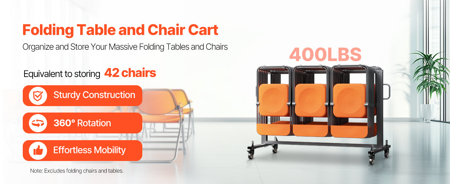 400lbs Folding Chair Storage Cart with Wheels for 42 Chairs