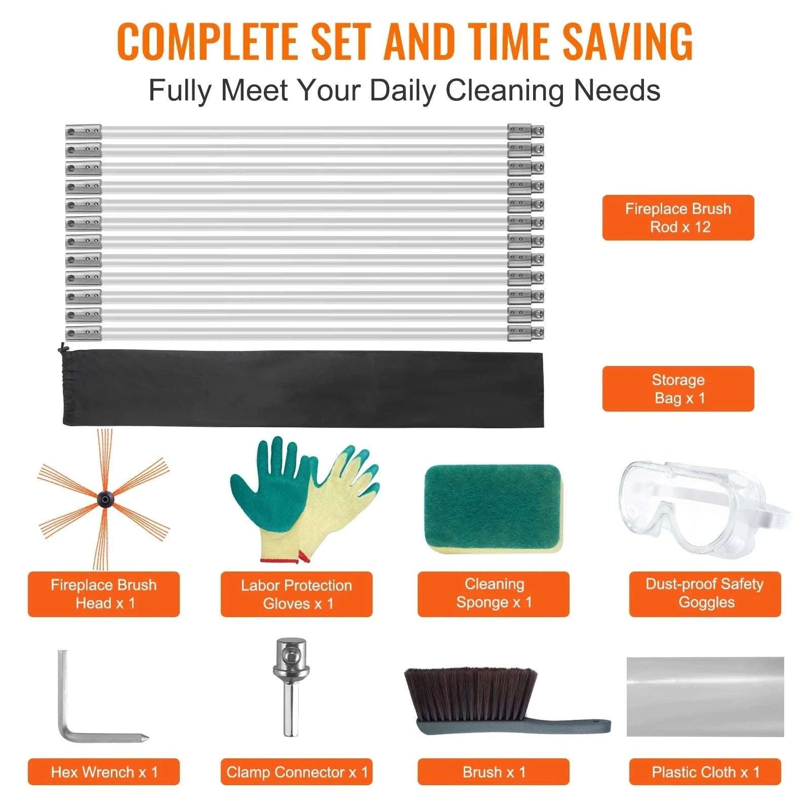 Chimney Sweep Kit with Flexible Nylon Rods & 360° Cleaning Brush-39in 12pcs / United States