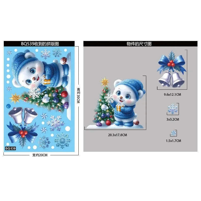Christmas Window Stickers Snowman & Santa Static Cling Decor-E