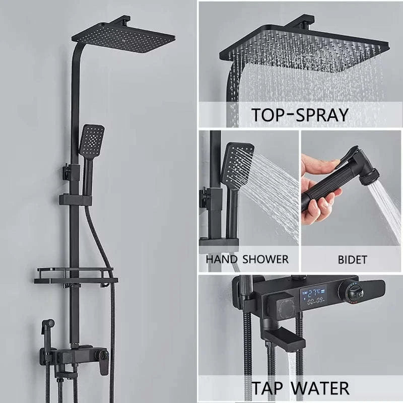 Chrome and Black Brass Shower Faucet System-Black-4Ways-ABS / UNITED KINGDOM