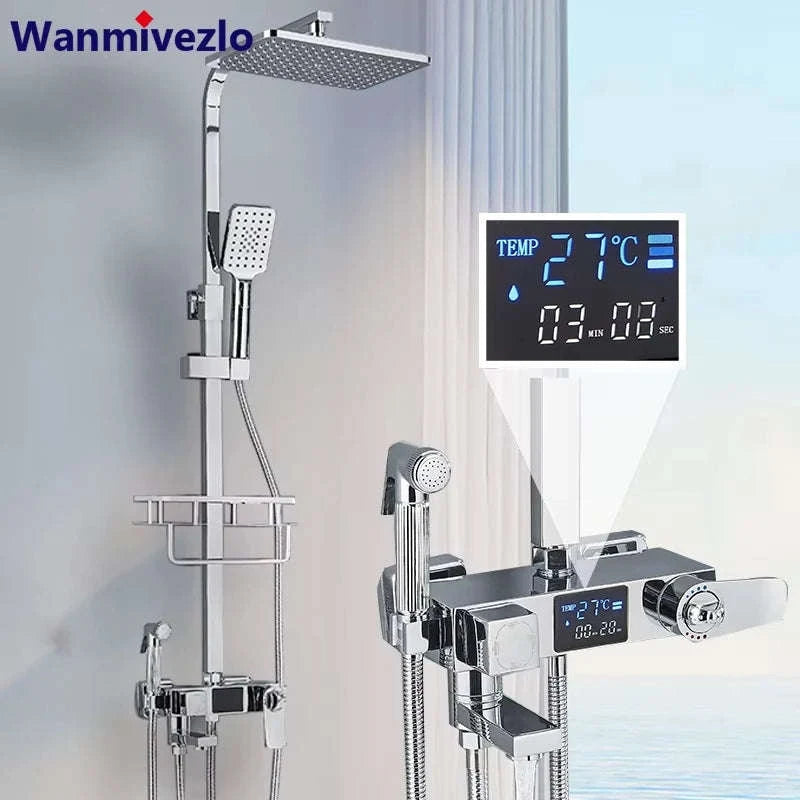 Chrome and Black Brass Shower Faucet System-Black-4Ways-ABS / UNITED KINGDOM