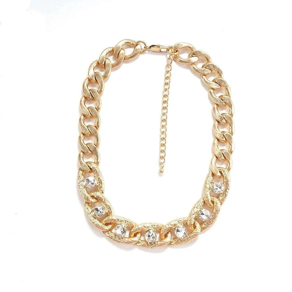 Chunky Gold Curb Chain Necklace with Crystal Accents Adjustable Fit-MY250900015G224