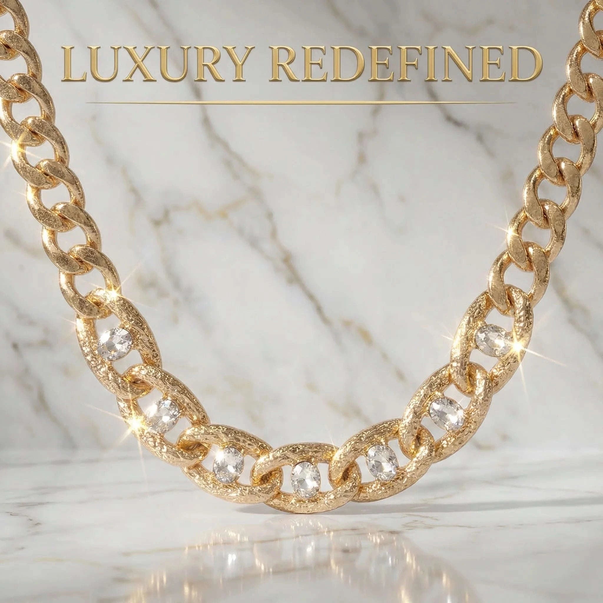 Chunky Gold Curb Chain Necklace with Crystal Accents Adjustable Fit-MY250900015G224